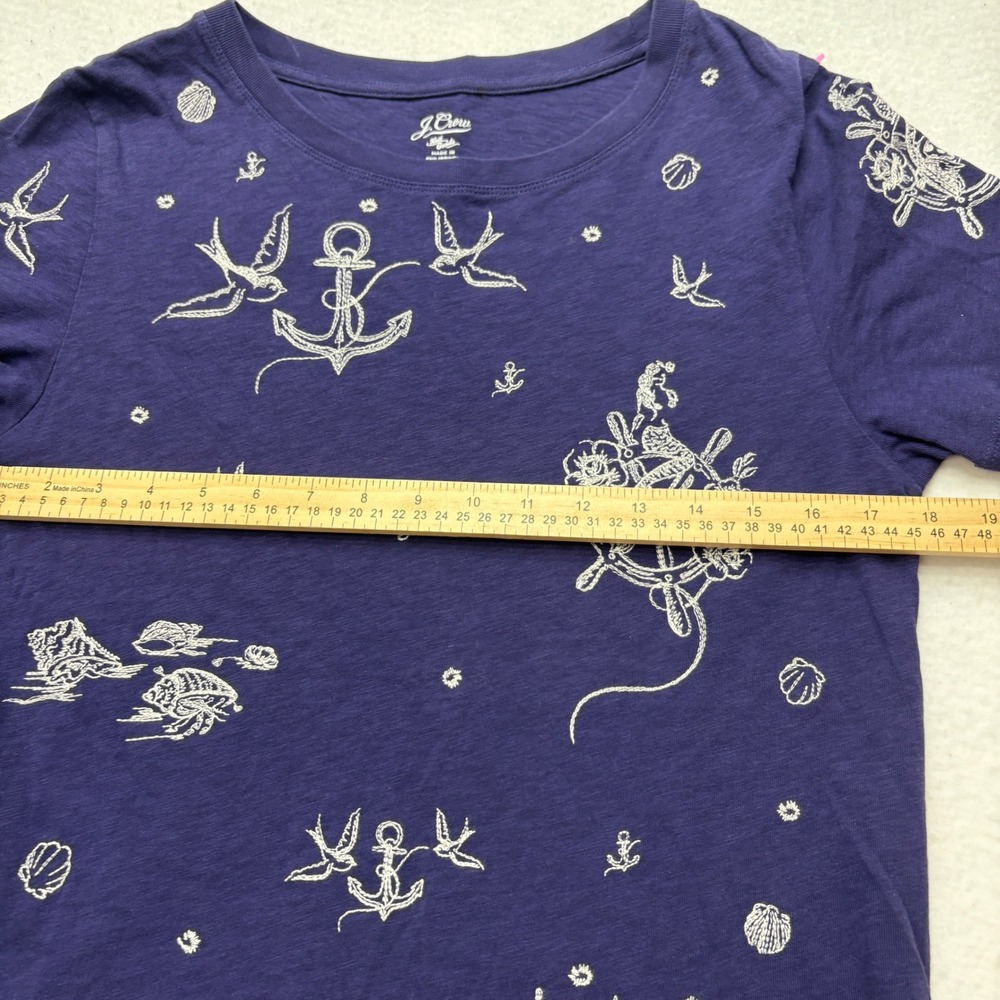 J. Crew Embroidered Knit Cotton T-Shirt Large Nautical‎ Coastal Beachy Preppy - Picture 7 of 8